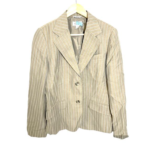VTG Talbots Linen Pin Striped Blazer Womens 8 Tan Career Office Siren Corpcore - Picture 1 of 10